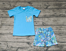 Load image into Gallery viewer, Baby Boys Blue Short Sleeve Tee Shirts Tops Flowers Shorts Clothes Sets