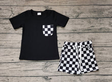 Load image into Gallery viewer, Baby Boys Black Shirt Top Checkered Shorts Clothes Sets