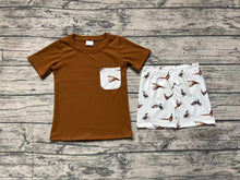 Load image into Gallery viewer, Baby Boys Brown Pocket Short Sleeve Tee Shirt Top Wild Chicken Shorts Clothes Sets