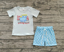 Load image into Gallery viewer, Baby Boys Blue Checkered Train Shirt Shorts Clothes Sets