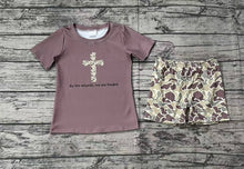 Load image into Gallery viewer, Baby Boys Brown Easter Cross Shirt Camo Shorts Clothes Sets