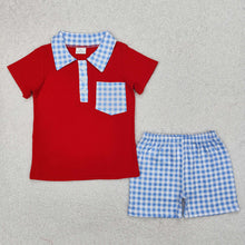 Load image into Gallery viewer, Baby Boys Red Pocket Shirt Checkered Shorts Clothes Sets