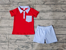 Load image into Gallery viewer, Baby Boys Red Pocket Shirt Checkered Shorts Clothes Sets