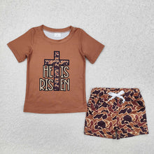 Load image into Gallery viewer, Baby Boys He Is Risen Cross Camo Shirt Shorts Clothes Sets