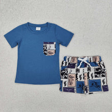 Load image into Gallery viewer, Baby Boys Western Blue Pocket Top Rodeo Shorts Clothes Sets