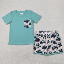 Load image into Gallery viewer, Baby Boys Light Green Pocket Top Khaki Trucks Shorts Clothes Sets