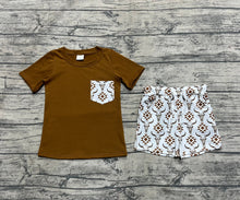 Load image into Gallery viewer, Baby Boys Brown Pocket Top Aztec Cow Shorts Clothes Sets