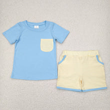 Load image into Gallery viewer, Baby Boys Blue Pocket Top Stripes Pockets Shorts Clothes Sets