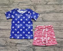 Load image into Gallery viewer, Baby Boys Blue Short Sleeves Stars Shirt Red Stripe Shorts 4th Of July Sets