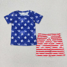 Load image into Gallery viewer, Baby Boys Blue Short Sleeves Stars Shirt Red Stripe Shorts 4th Of July Sets