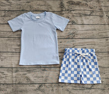 Load image into Gallery viewer, Baby Boys Blue Short Sleeves Top Plaid Shorts Sets