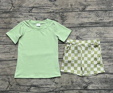 Load image into Gallery viewer, Baby Boys Green Short Sleeves Top Plaid Shorts Sets