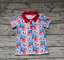 Load image into Gallery viewer, Baby Boys 4th Of July Flags Stars Buttons Short Sleeve Tee Shirts