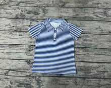 Load image into Gallery viewer, Baby Boys Blue Stripes Short Sleeve Buttons Tee Shirts Tops