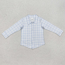 Load image into Gallery viewer, Baby Boys Blue Checkered Buttons Long Sleeve Tee Shirts Tops