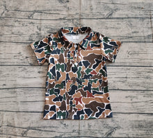 Load image into Gallery viewer, Baby Boys Short Sleeves Button Olive Camo Polo Shirts Tops