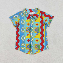 Load image into Gallery viewer, Baby Boys Short Sleeves Colorful Aztec Print Button Shirts Tops