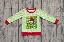 Load image into Gallery viewer, Baby Boys Green Face Plaid Christmas Tee Shirts Top
