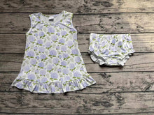 Load image into Gallery viewer, Baby Girls Blue Flowers Sleeveless Tunic Top Bummies Clothes Sets