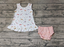 Load image into Gallery viewer, Baby Girls Animal Ruffle Tunic Top Bummies Clothes Sets