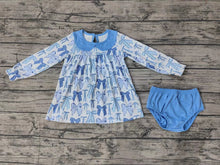 Load image into Gallery viewer, Baby Girls Blue Bows Long Sleeve Tunic Top Bummies Clothes Sets