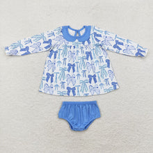 Load image into Gallery viewer, Baby Girls Blue Bows Sibling Fall Outfits Clothes Sets