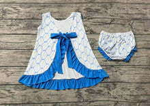 Load image into Gallery viewer, Baby Girls Blue Bows Ruffle Top Bummies Clothes Sets