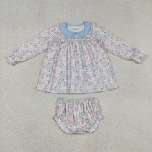 Load image into Gallery viewer, Baby Girls Blue Flowers Tunic Top Bummies Clothes Sets