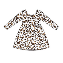Load image into Gallery viewer, Baby girls leopard bat knee length dresses