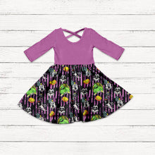 Load image into Gallery viewer, Baby girls Halloween pumpkin purple knee length dresses