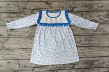 Load image into Gallery viewer, Baby Girls Blue Flowers Christmas Trees Knee Length Dresses