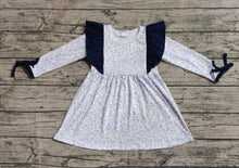 Load image into Gallery viewer, Baby Girls Blue Flowers Ruffle Knee Length Dresses