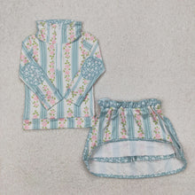 Load image into Gallery viewer, 7 Colors Sibling Baby Girls Flowers Bows Zip Top Skirt Skort Bottoms Sets