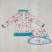 Load image into Gallery viewer, Baby Girls Blue Flowers Jacket Skorts 2pcs Sets