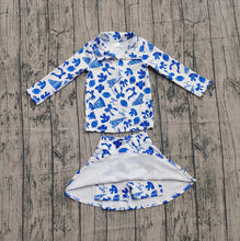 Load image into Gallery viewer, Baby Girls Blue Bows Go Team Zipper Pullovers Skirts Shorts Yoga Active Clothes Set