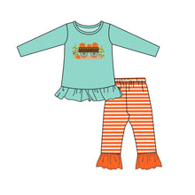 Load image into Gallery viewer, Baby girls pumpkin tractor ruffle clothes sets