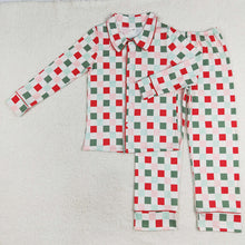 Load image into Gallery viewer, Adult Women Christmas Checkered Buttons Top Pants Pajamas