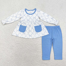 Load image into Gallery viewer, Baby Girls Blue Bows Pocket Tunic Legging Outfits Clothes Sets