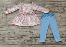 Load image into Gallery viewer, Baby Girls Blue Flowers Tunic Tops Legging Clothes Sets