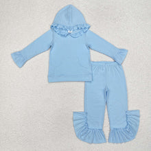 Load image into Gallery viewer, 5 Colors Cotton Sibling Baby Girls Hooded Ruffle Top Bell Pants Clothes Sets
