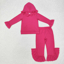 Load image into Gallery viewer, 5 Colors Cotton Sibling Baby Girls Hooded Ruffle Top Bell Pants Clothes Sets