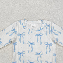 Load image into Gallery viewer, Baby Girls Blue Bows Cable Print Shirt Bell Pants Clothes Sets