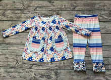 Load image into Gallery viewer, Baby Girls Blue Flowers Pockets Tunic Top Legging Clothes Sets