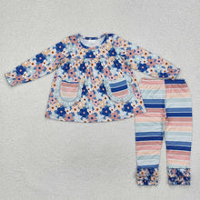 Load image into Gallery viewer, Baby Girls Blue Flowers Pockets Tunic Top Legging Clothes Sets
