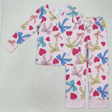 Load image into Gallery viewer, Adult Women Valentines Bows Buttons Tops Pants Pajamas