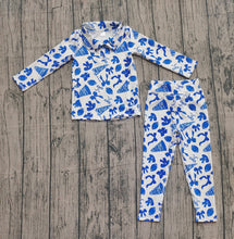 Load image into Gallery viewer, Baby Girls Blue Bows Footballs Go Teams Pullovers Leggings Yoga Active Clothes Set