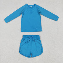 Load image into Gallery viewer, Baby Girls Blue Long Sleeves Top Short Yoga Sets