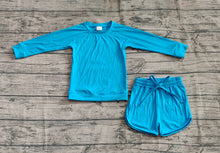 Load image into Gallery viewer, Baby Girls Blue Long Sleeves Top Short Yoga Sets