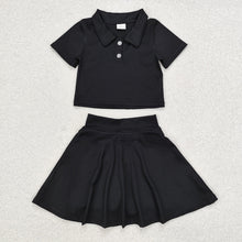 Load image into Gallery viewer, Baby Girls Black Buttons Shirt Skirt Active Wear Clothes Sets