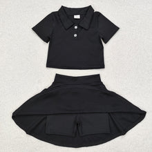 Load image into Gallery viewer, Baby Girls Black Buttons Shirt Skirt Active Wear Clothes Sets